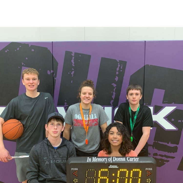 JHS Service and Leadership Students Rafe Buettenback, Emily Fowler, Jayce Strosser, Kaden Harens and Itai Gonzales Julesburg Youth Basketball Tournament.  