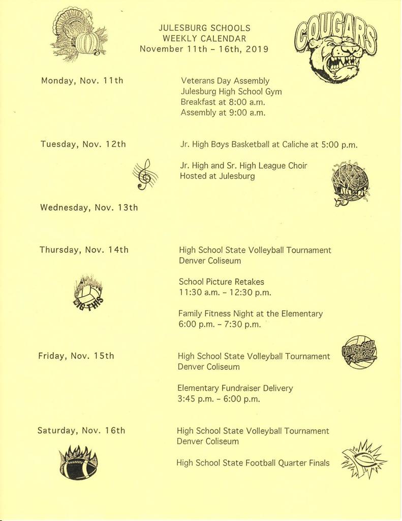Activity Calendar 11/11-11/16